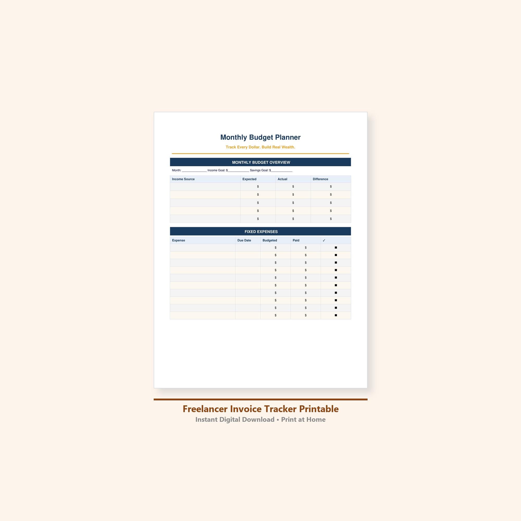 Freelancer Invoice Tracker Printable | Self Employed Income Log ...