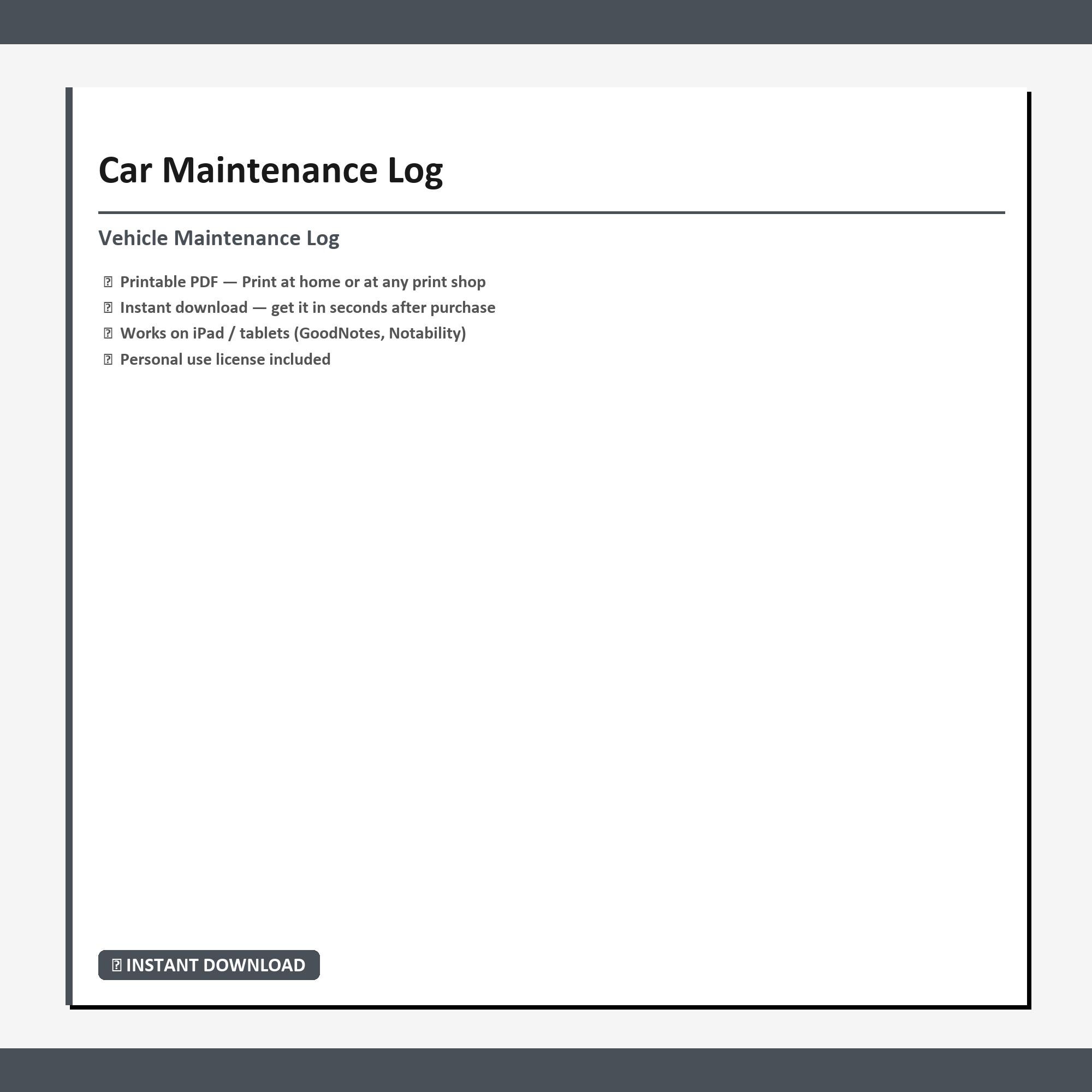 Car Maintenance Log Printable | Vehicle Service Record | Oil Change Log ...