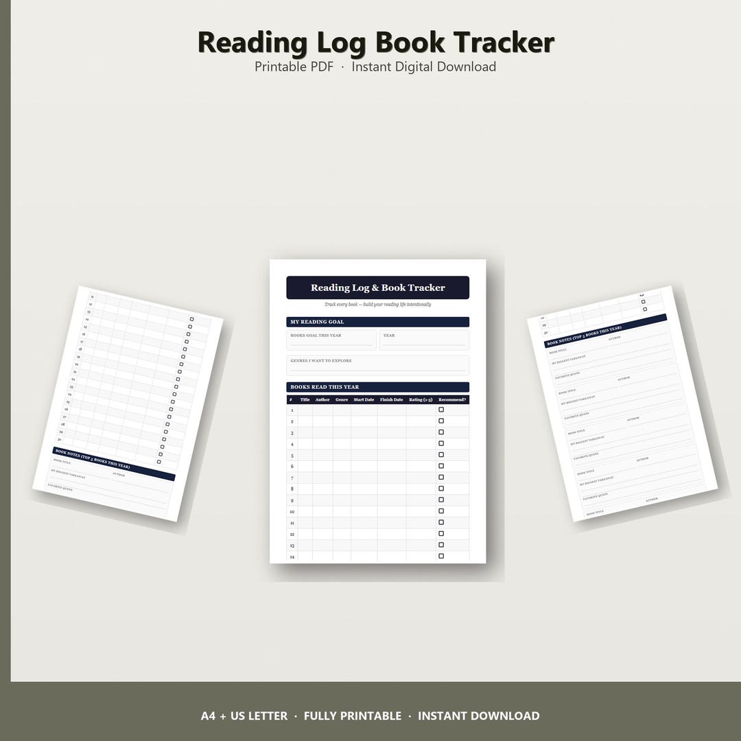 Reading Log Book Tracker Printable | Journal Goals | Instant Download ...