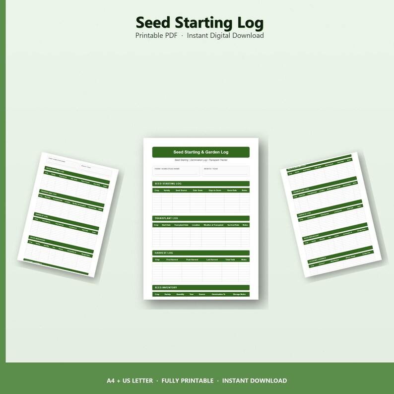 Seed Starting Log Printable | Garden Tracker & Germination | Instant ...