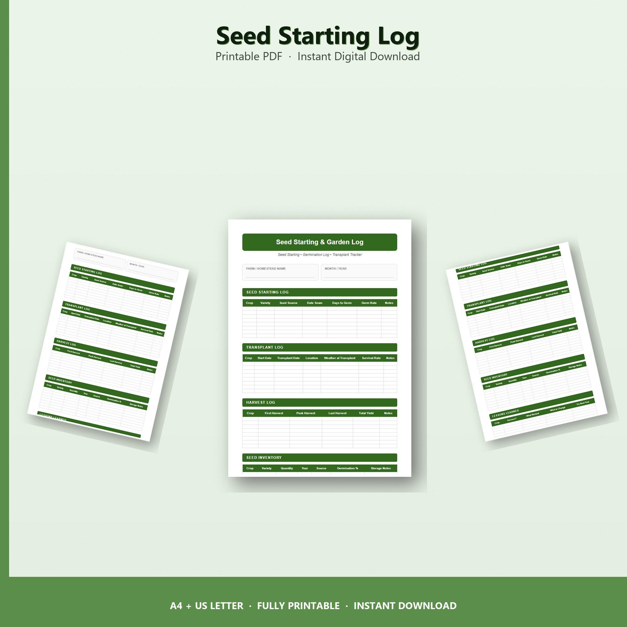 Seed Starting Log Printable | Garden Tracker & Germination | Instant ...