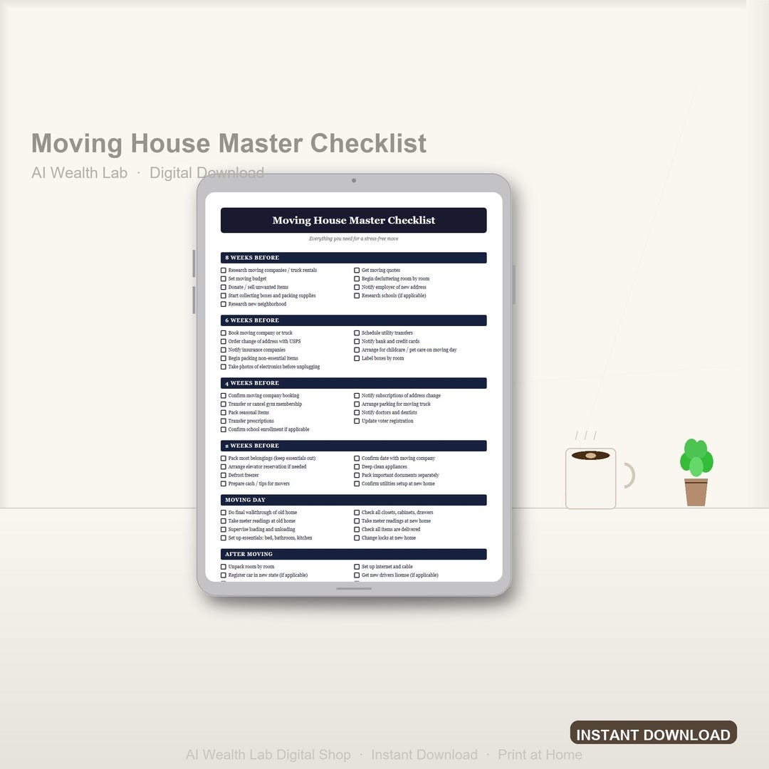 Moving House Checklist Printable | Relocation Planner | Instant ...