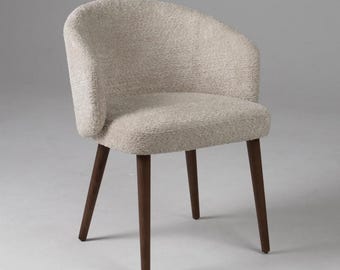 Silla de comedor en chenilla gris-beige con patas de nogal, silla de oficina