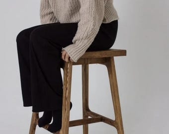 Solid oak bar stool, wooden chair