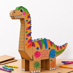DIY-mall för dinosaurie i kartong, DIY-pysselmönster, DIY-dinoleksak, pyssel för barn, byggleksak (digital nedladdning)