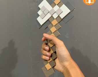 DIY Cardboard Pixel Axe Template, DIY Craft Pattern, DIY Pixel Weapon, Craft for kids, building toy (Pdf print download)