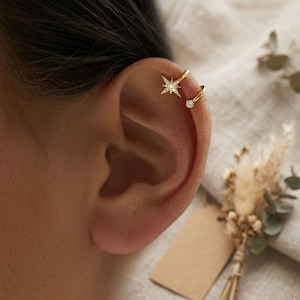 Sterlingzilveren steroormanchet: dubbellaagse, helix-sieraden zonder piercing