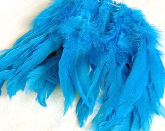 40 Strung Rooster Schlappen Hackle Feathers - Blue