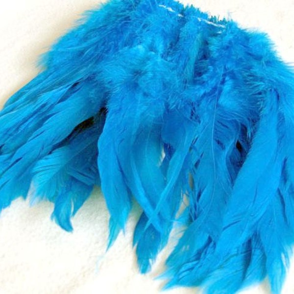 40 Strung Rooster Schlappen Hackle Feathers - Blue