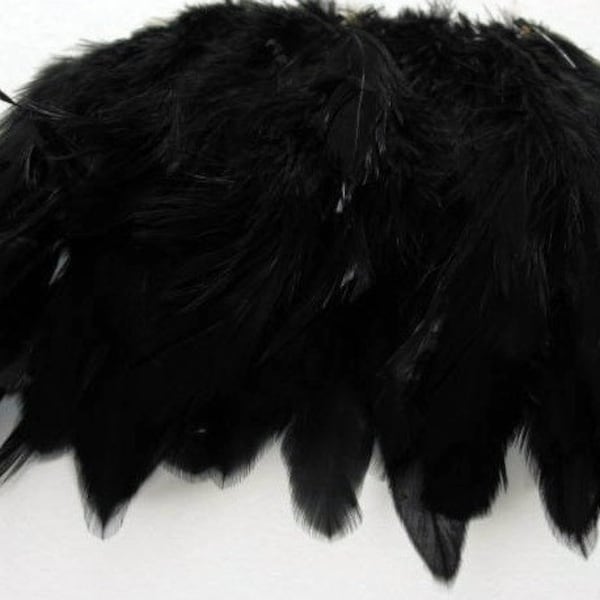 40 Loose Rooster Schlappen Hackle Feathers - Black (5 - 7 inches)