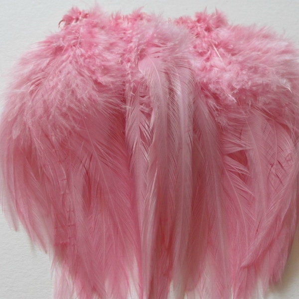 40 Strung Rooster Saddle Hackle Feathers - Light Pink (5 - 8 inches)