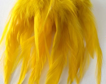 40 Loose Rooster Saddle Hackle Feathers - Yellow (6 - 8 inches)