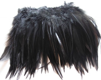 40 Strung Rooster Saddle Hackle Feathers  - Black (5 - 8 inches)