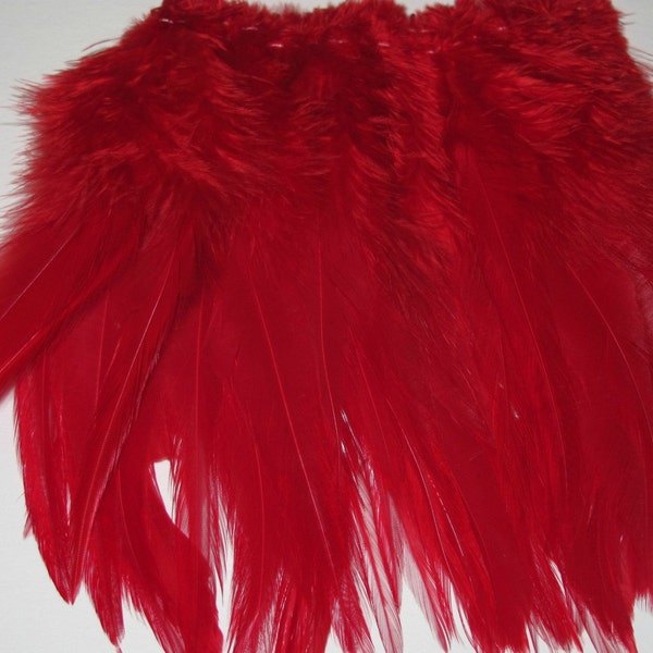 40 Strung Rooster Saddle Hackle Feathers - Red (5 - 8 inches)