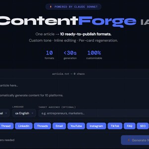 AI Content Repurposing Tool — Next.js Source Code | 1 Article to 10 Formats | Twitter LinkedIn TikTok Instagram SEO | Claude AI