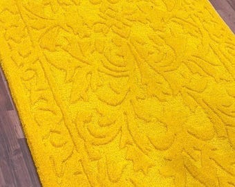 Gold amboshed  rug, Hand Tufted NZ Wool Abstract Rug, Sculpted Organic Shape Carpet