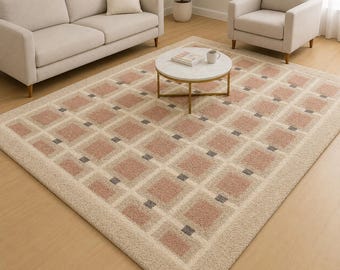 Hand Tufted Wool Rug, Geometric Swirl Carpet, Soft Plush Living Room Area Rug