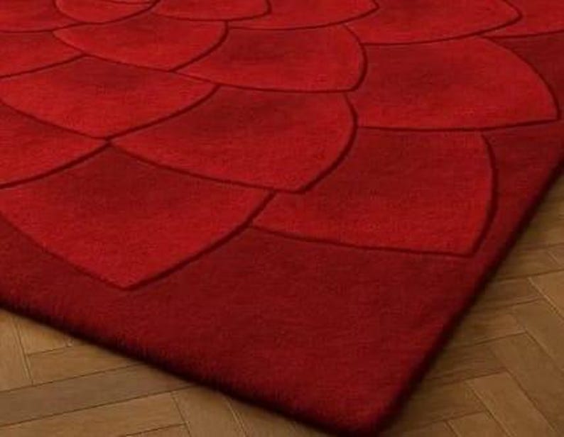 Red Round Abstract Rug, Terracotta Hand Tufted Wool, Sculpted Area Rug ...