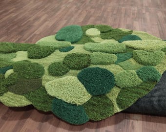 Moss Rug 3D Tufted Forest Floor Carpet, Green Nature Inspired Area Rug