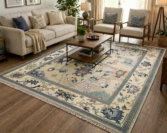 Carpette à fleurs vert vintage | Tapis orientaux faits main | Tapis de laine traditionnel salon chambre à coucher