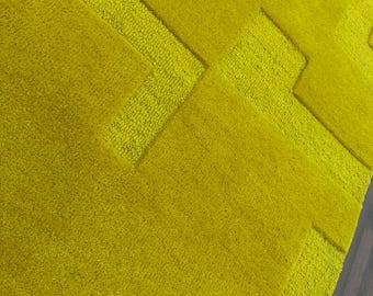 Hand Tufted Wool Rug Runner, 3D Geometric Chartreuse yellow Area Rug, High Pile