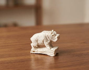 Hand Carved Rhino Meerschaum Figurine Turkish Collectible Decor Piece