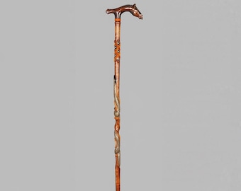 Collectible Horse Head Cane Handmade Snake Carved Walking Staff