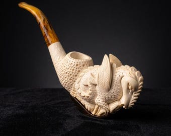 Dragon Figure Meerschaum – Hand Carved Turkish Collectible Tobacco Pipe Artisan Craft