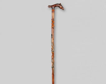Horse Head Cane Gift Handmade Wooden Walking Stick for Men