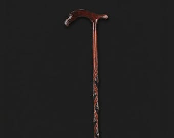Handmade Eagle Head Walking Cane – Baklava Pattern Cornelian Cherry Wood Cane