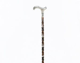 Handmade Silver Handle Walking Cane, Cornelian Cherry Wood Devrek Cane