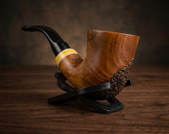 Handmade Briar Tobacco Pipe Bent Dublin Wooden Smoking Pipe with Box and Stand