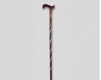 Collectible Snake Carved Walking Cane, Handmade Devrek Wooden Staff