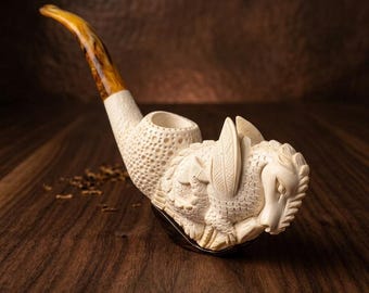 Dragon Meerschaum Gift for Men – Hand Carved Turkish Tobacco Pipe with Box and Stand