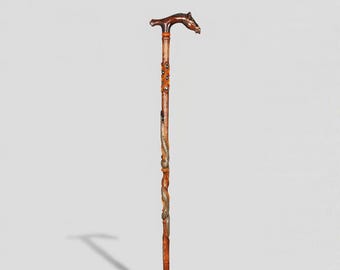 Handmade Horse Head Walking Cane Snake Carved Wooden Walking Stick