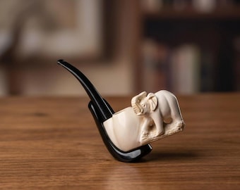 Elephant Pipe Gift for Men Hand Carved Meerschaum Tobacco Collectible