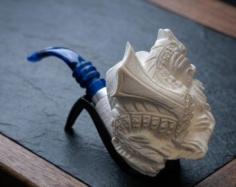 Dragon Pipe Gift for Men, Meerschaum Tobacco Pipe, Hand Carved Fantasy Smoking Accessory