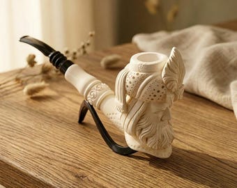Hand Carved Sultan Head Meerschaum Pipe – Turkish Tobacco Pipe with Box and Stand