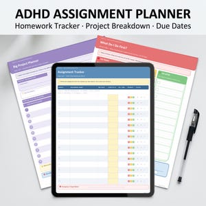 ADHS Aufgabenplaner für Studenten, Hausaufgaben-Tracker, Projektstrukturplan, Fälligkeitsdaten, Priority Triage (druckbare PDF-Datei)