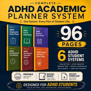 Sistema de planificación académica para TDAH – Paquete completo: Los 6 módulos (Tareas, Exámenes, Rutinas diarias, Lluvia de ideas, Autocuidado) Imprimible + iPad