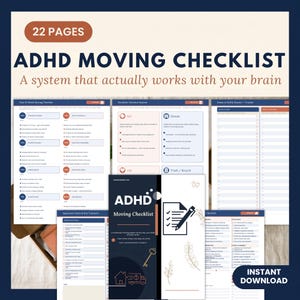 ADHD Moving Checklist Bundle, Room by Room Packing List, Moving Day Schedule, Box Inventory Tracker, New Home Essentials PDF