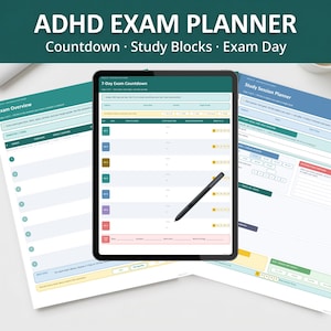 Exam Study Planner for ADHD Students | Exam Countdown, Study Schedule, Pomodoro Focus & Exam Day Checklist | Printable PDF + iPad