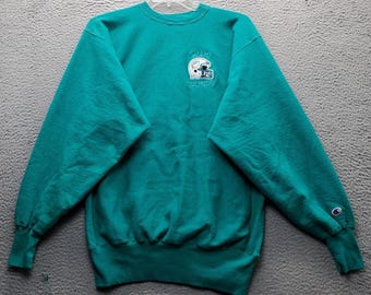 Moletom vintage Miami Dolphins Champion USA masculino tamanho XXL verde-azulado com trama reversa em excelente estado de conservação.