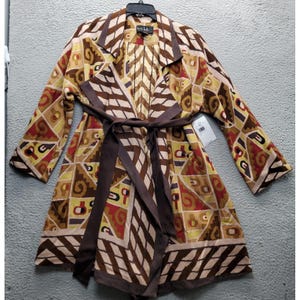 Kurtka Nicole Miller VTG Long Robe damska, rozmiar M, z mieszanki wełny wielowarstwowej, otwarta z przodu, z paskiem