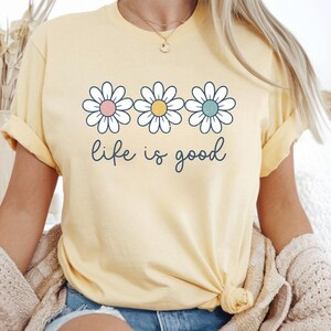 Life is Good Daisy T-Shirt, Retro Flower Graphic Tee, Inspirational Summer Top afbeelding 9