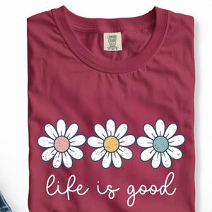 Life is Good Daisy T-Shirt, Retro Flower Graphic Tee, Inspirational Summer Top afbeelding 12