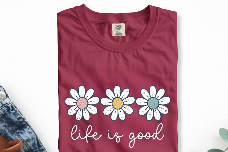 Life is Good Daisy T-Shirt, Retro Flower Graphic Tee, Inspirational Summer Top afbeelding 12