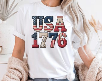 Comfort Colors®  Faux Patchwork USA Shirt, 4th of July Shirt, Retro American Flag Shirt, Fourth of July Tee,USA Flag Shirt