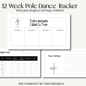 12 Week Pole Dance Training Tracker, Progress Journal (Digital PDF Download)