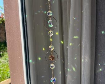 Attrape-Soleil avec lune et soleil visage - suncatcher witch moon avec face sun